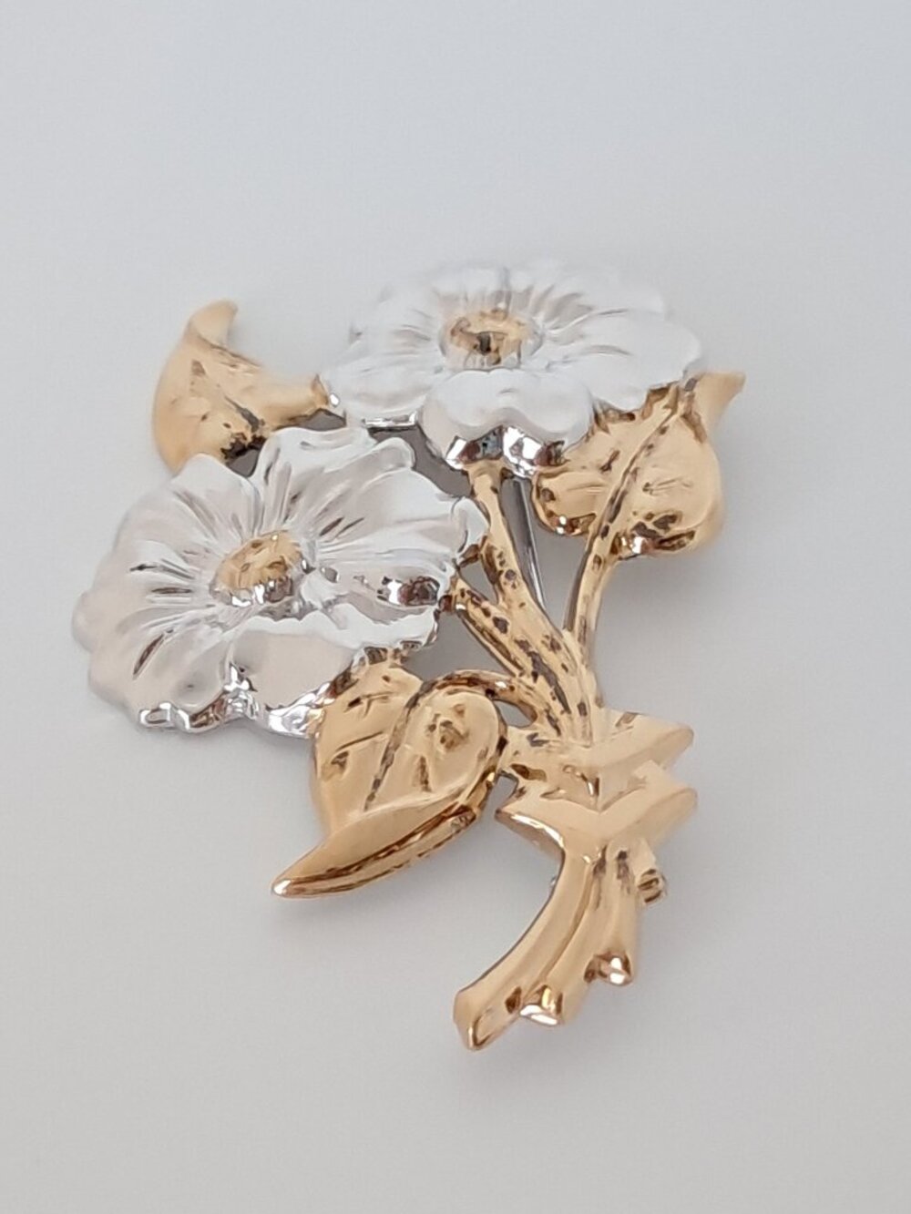 Sterling Silver Gold Vermeil Flower Brooch Pin Signed